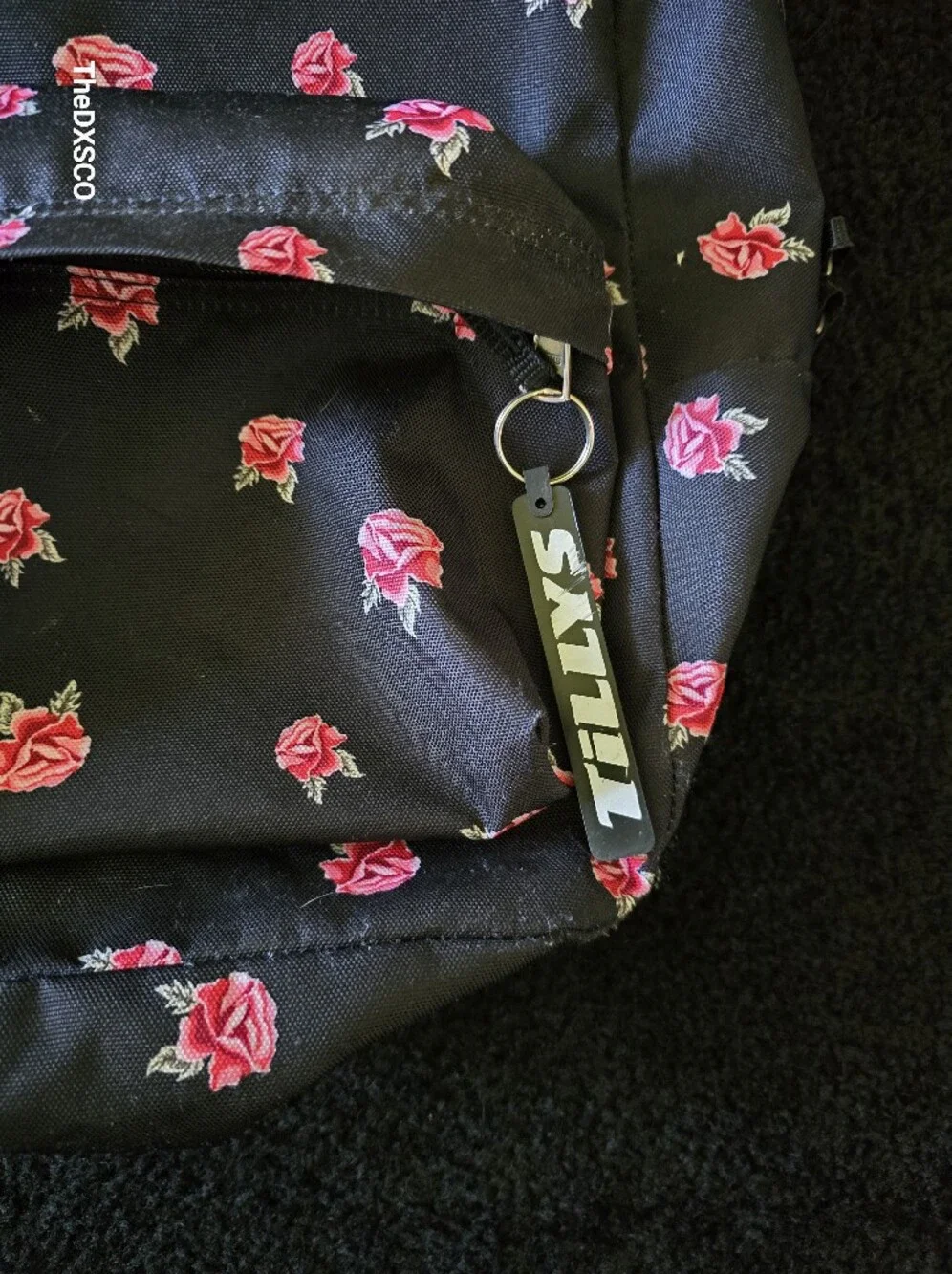 Vans Black Backpack with Pink Rose Print